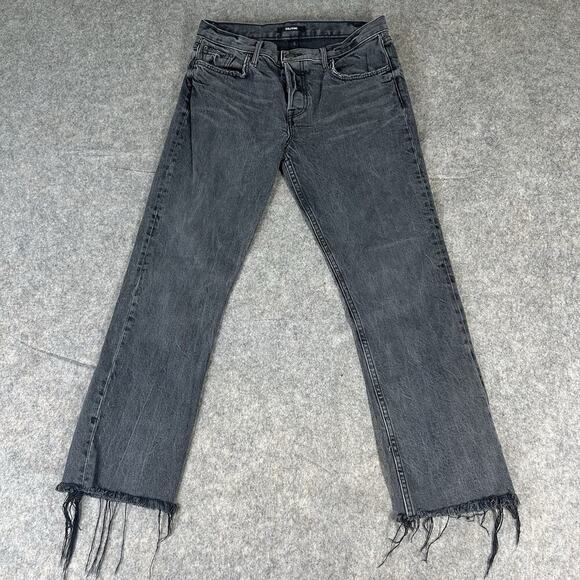 GRLFRND Tatum Jeans Womens 27 Black Dark Wash Denim Button Fly Raw Hem - Picture 1 of 7